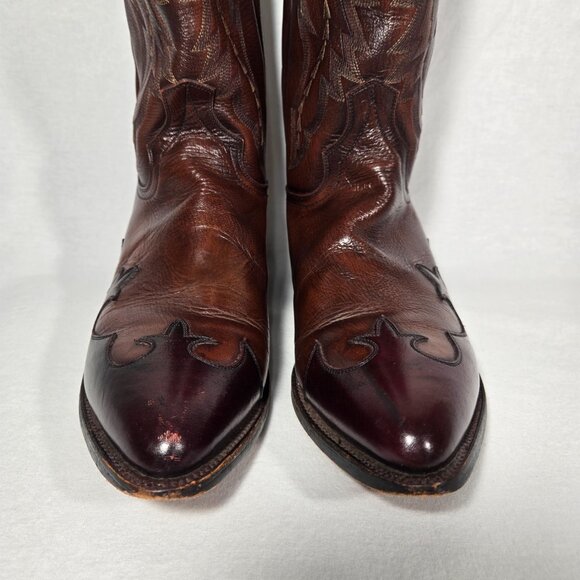 Vintage 1977 DAN POST Brown Leather Vegas Cut COWBOY Wingtip Boots Men Size 11D. - Picture 5 of 17